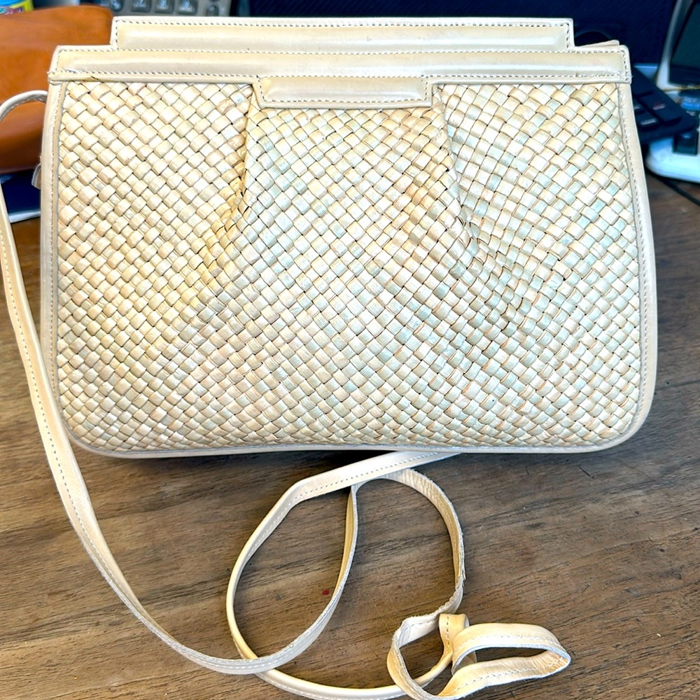Barbara Bolan straw clutch/crossbody purse